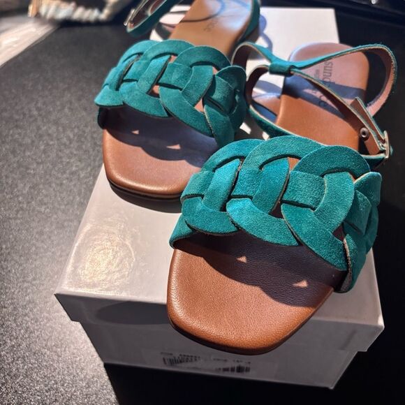 Sundance Cosmos Suede Sandals size 37/6 Turquoise NEW in box - Picture 6 of 14
